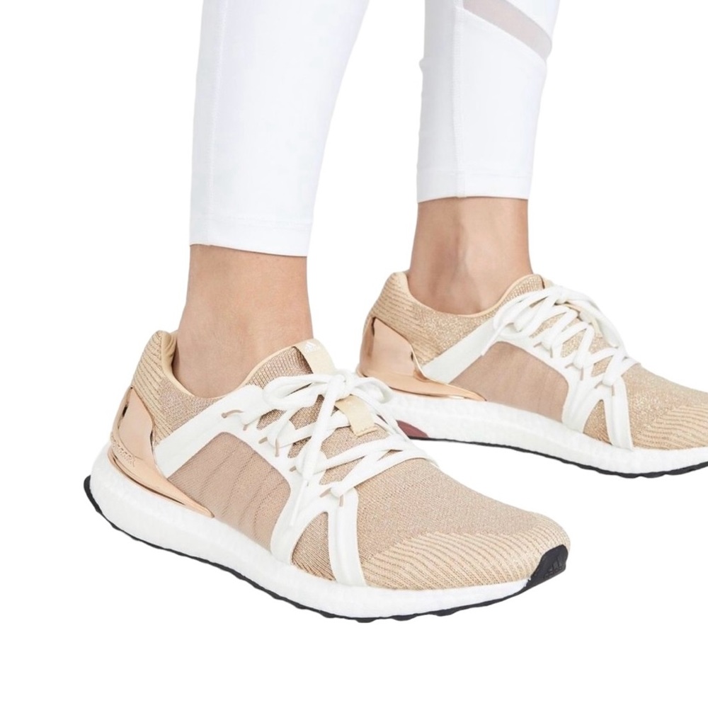 Stella McCartney X Adidas Ultra Boost Rose Gold Metallic Knit Trim Lace Sneakers - Picture 2 of 10